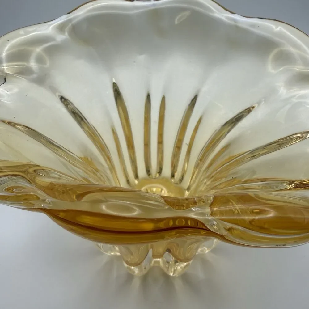 Vintage Teleflora Champagne Gold Art Glass Vase Waterfall Tulip Hand Blown